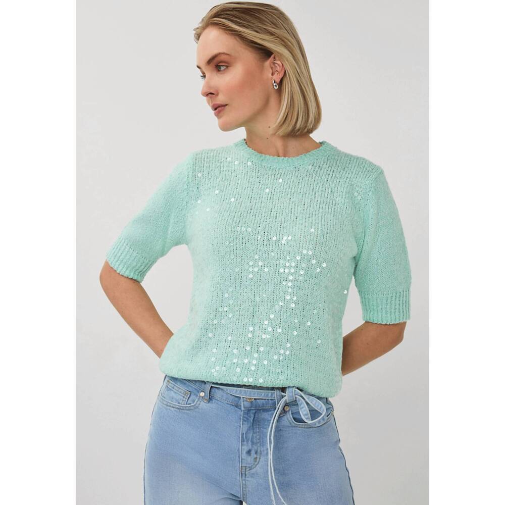NEW ESQUALO sequin short sleeve sweater in mint